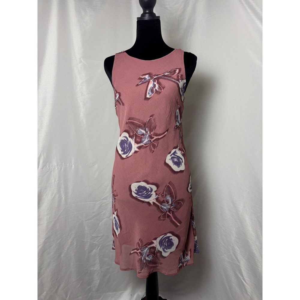 Wild Fable Mauve Floral Rose Sleeveless Keyhole Back Shift Mini Dress Small
